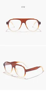 Oversized gradient brown flat top pilot glasses shown from front and side views