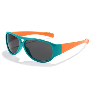 Kinder-Pilotenbrille mit blaugrünem Rahmen und orangefarbenen Bügeln, UV-Schutz