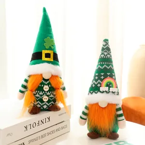 Handmade St. Patrick's Day gnome plush dolls with green hats and orange beards