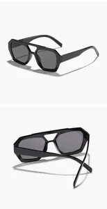 Detail view of retro double bridge irregular geometric black sunglasses for women