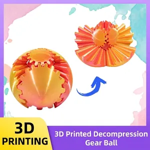 Interactive 3D printed gear ball fidget toy for stress relief in vibrant orange-yellow color