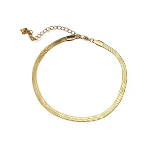 Elegant gold plated titanium steel herringbone snake chain necklace with small heart charm