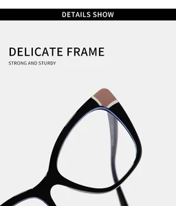 Nahaufnahme eines Cat-Eye-Brillengestells mit einem einzigartigen Farbblock-Eckdetail.