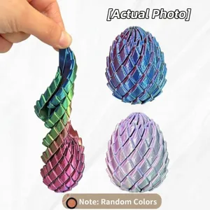 Flexible 3D printed dragon egg toy with rainbow gradient showing twisted motion