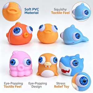 Vibrant eye-popping marine animal squeeze toy set for stress relief and sensory play