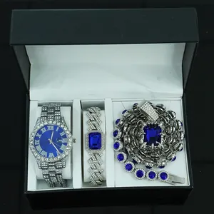 Luxus Herren-Geschenkset mit blauer Edelsteinuhr, Armband und Halskette in Box