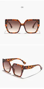 Front and side views of leopard print oversized square sunglasses with gradient lenses