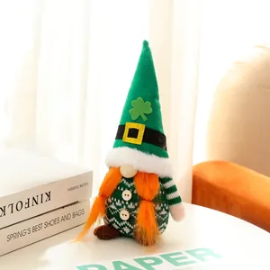 Festive St. Patrick's Day green gnome plush with orange beard and shamrock hat