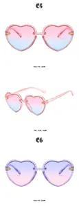 Detailed view of children's heart-shaped sunglasses with bee accents and gradients.