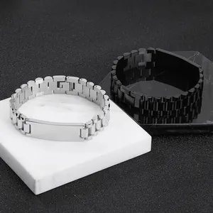 Bracelets de couple en acier inoxydable style montre avec plaques métal à graver