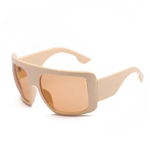 Stylish vintage oversized shield sunglasses for women with beige frames and tinted lenses
