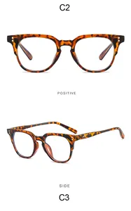 Detailweergaven van ronde retro anti-blauw licht brilmonturen in schildpad C2 en C3