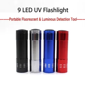 Linterna compacta de 9 LED UV para detección de fluorescencia en varios colores vibrantes