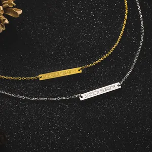 Collar con Colgante de Barra Rectangular de Acero de Titanio con Coordenadas para Hombres Mujeres Joyería Personalizada Latitud Longitud