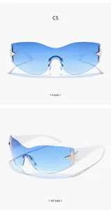 Vistas frontal y lateral de gafas de sol blancas con lentes azules y detalle estrella