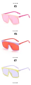 Side view details of children's shield sunglasses in multiple vibrant color options