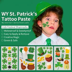 Tatuaggi Temporanei del Giorno di San Patrizio per Bambini Trifoglio Verde Cappello da Folletto Arcobaleno Moneta d'Oro Adesivi per Feste Irlandesi Decorazione