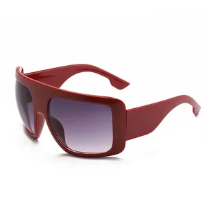 Stylish oversized red shield sunglasses with purple gradient lenses for trendy women