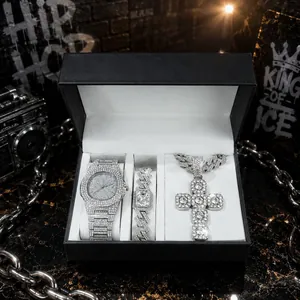 Set Gioielli Hip Hop Iced Out Collana Pendente Croce Strass Catena Cubana Orologio Bracciale per Uomo Donna Gioielli Lusso