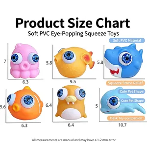 Product size chart for soft PVC marine animal eye-popping squeeze toys stress relief