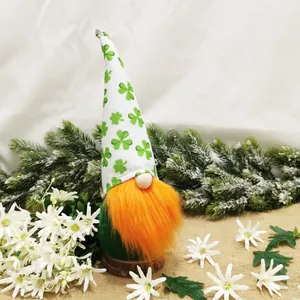 St. Patrick's Day gnome ornament with green clover hat and vibrant orange beard