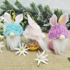 Set mit drei farbenfrohen Osterhasen-Gnom-Bonbongläsern für die Osterdekoration