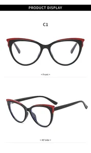 Occhiali cat-eye bicolore alla moda con montura TR nera e rossa e filtro luce blu.