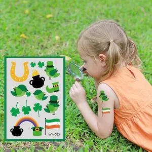 Tatuaggi temporanei di San Patrizio per bambini con quadrifogli e bandiere irlandesi