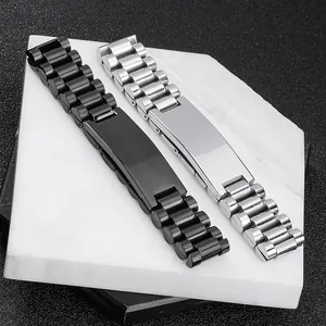 Bracelet à maillons en acier inoxydable de haute qualité avec barre à graver en noir et argent