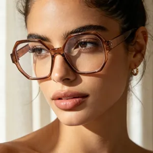 Retro Polygonal Sunglasses For Women Men Anti-Blue Light Eyeglasses Fashion Geometric PC Frame UV400 Ins Style All-match Glasses
