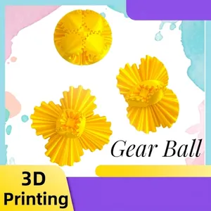 Vibrant yellow 3D printed gear ball fidget toy for stress relief and educational fun