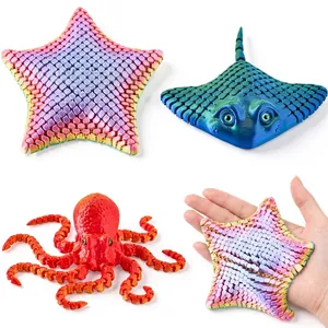 3D-geprinte flexibele zeedierfiguren zoals zeester, pijlstaartrog en ook octopus