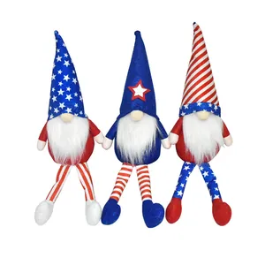 Set mit drei patriotischen Zwergen zum 4. Juli mit Sternen- und Streifenmustern und langen Beinen