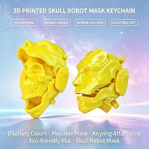 Beweglicher 3D-gedruckter Totenkopf-Robotermasken-Schlüsselanhänger aus gelbem PLA-Material