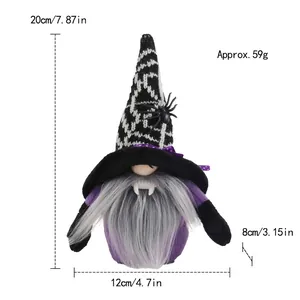 Halloween spin gnome pluche pop met vampiertanden en spinnenwebhoed, maten inbegrepen