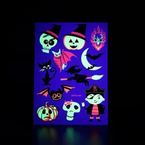 Halloween fluorescent water transfer stickers with neon cartoon characters for kids