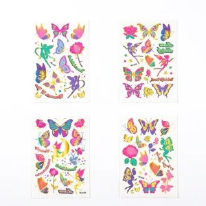 Bunte goldfolierte Schmetterlings- und Feen-Tattoos für Kinder, 4-teiliges Set