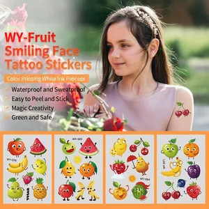 Kids Temporary Tattoo Stickers Summer Fruit Smile Face Waterproof Cartoon Body Art For Children Party Favors Gift Decoration