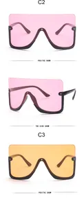 Oversized shield sunglasses with pink and orange lenses shown in multiple angles.