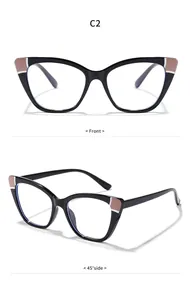 Modische Katzenaugen-Blaulichtfilter-Brille mit pink-schwarzem Patchwork-Rahmen für Damen