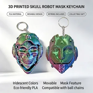 3D-gedruckter schillernder Totenkopf-Roboter-Masken-Schlüsselanhänger mit beweglichem Design