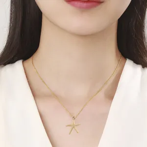 Elegant gold-plated starfish pendant necklace worn by a model for handmade jewelry style.