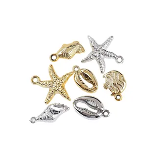 Ocean themed gold and silver starfish and shell charms for DIY jewelry handmade crafts