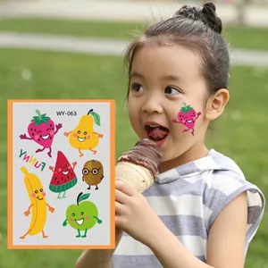 Vibrant cartoon fruit temporary tattoos for kids featuring fun smiling face designs