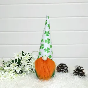 St. Patrick's Day gnome figurine with green clover hat and orange beard decor