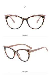 Vista dettagliata degli occhiali cat-eye anti-luce blu in leopardo e marrone