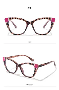 Modische Katzenaugen-Brille mit Leopardenmuster und rosa Akzenten in Front- und Seitenansicht