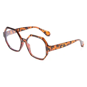 Stylish tortoise shell polygonal anti-blue light glasses with a retro fashion design.