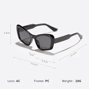 Gafas de sol ojo de gato negras de gran tamaño con medidas detalladas y especificaciones