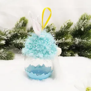 Süßer blauer Ostergnom-Süßigkeitenglas-Anhänger mit flauschigen Hasenohren und Band